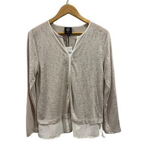 Bobeau Long Sleeve burnout V neck casual Blouse Size M NW